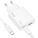 Мережевий зарядний пристрій Hoco C142A Direct charger Type-C cable 20W White