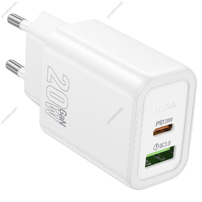Мережевий зарядний пристрій Hoco N61 Gentle charger Type-C cable 20W White