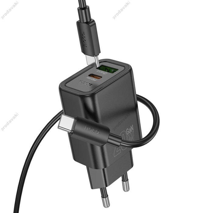 Мережевий зарядний пристрій Hoco N61 Gentle charger Type-C cable 20W Black