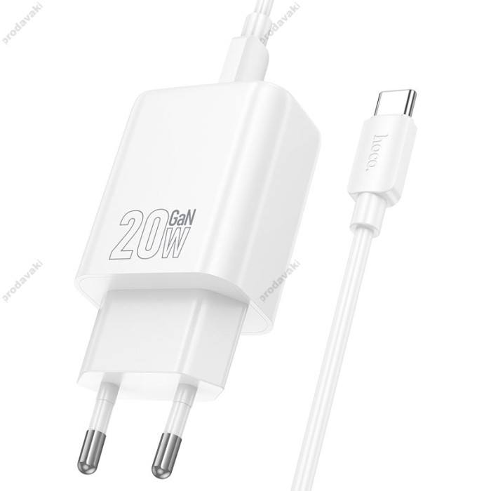 Мережевий зарядний пристрій Hoco N61 Gentle charger Type-C cable 20W White