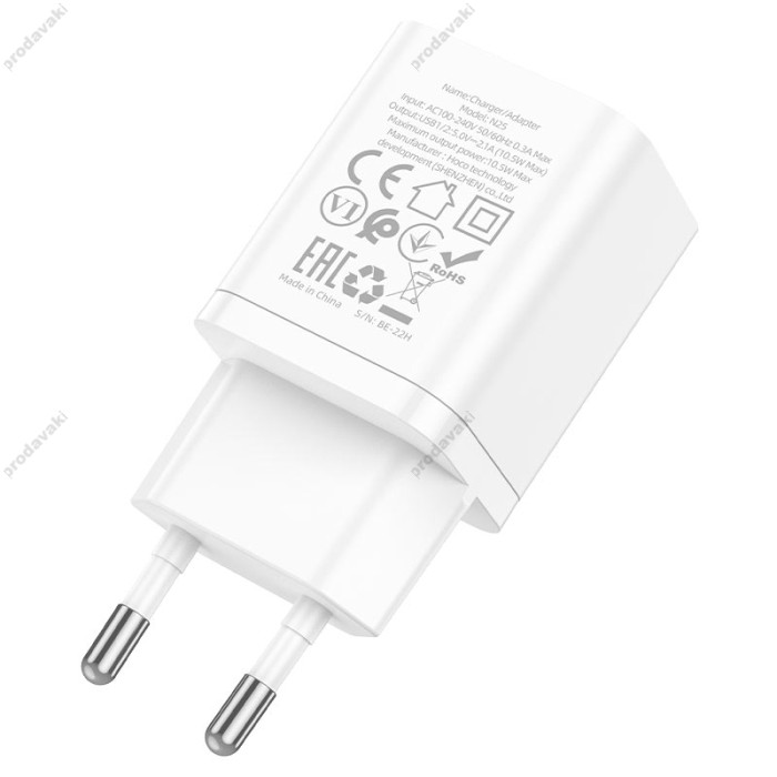 Мережевий зарядний пристрій Hoco N25 Maker dual port charger Lightning cable 10.5W White