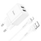 Мережевий зарядний пристрій Hoco N25 Maker dual port charger Lightning cable 10.5W White