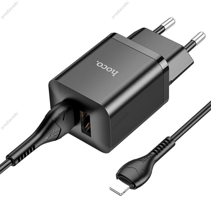 Мережевий зарядний пристрій Hoco N25 Maker dual port charger Lightning cable 10.5W Black