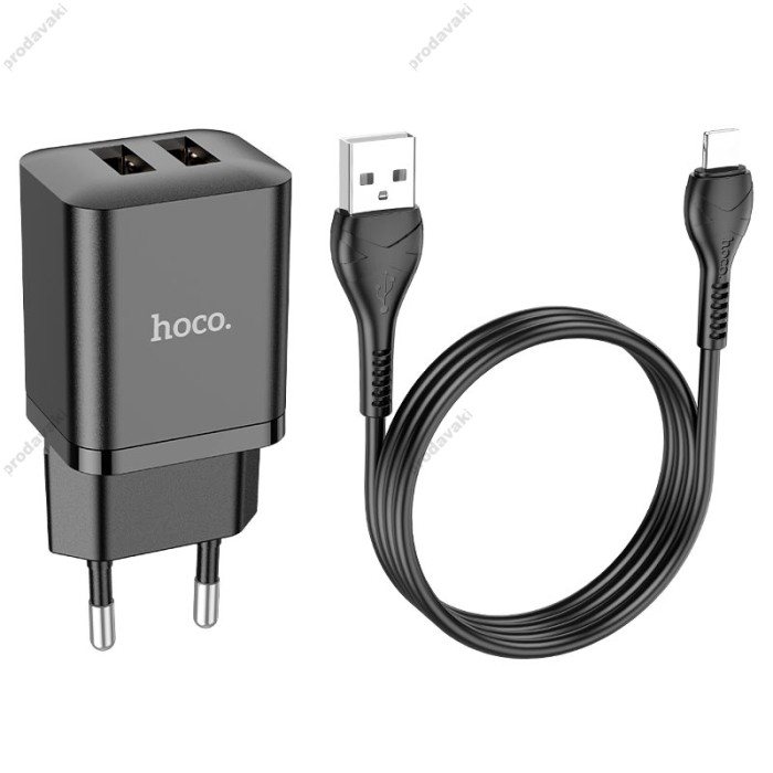 Мережевий зарядний пристрій Hoco N25 Maker dual port charger Lightning cable 10.5W Black