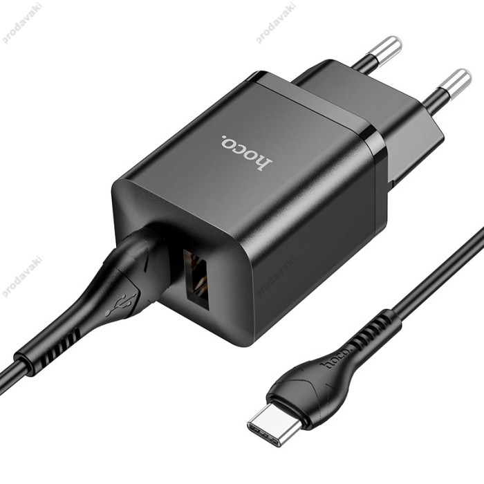 Мережевий зарядний пристрій Hoco N25 Maker dual port charger Type-C cable 10.5W Black