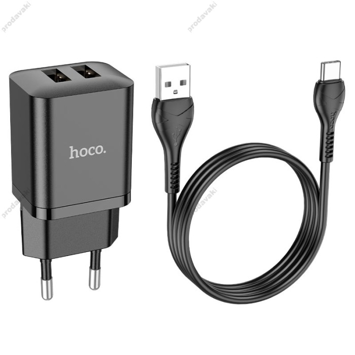 Мережевий зарядний пристрій Hoco N25 Maker dual port charger Type-C cable 10.5W Black