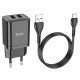 Мережевий зарядний пристрій Hoco N25 Maker dual port charger Type-C cable 10.5W Black