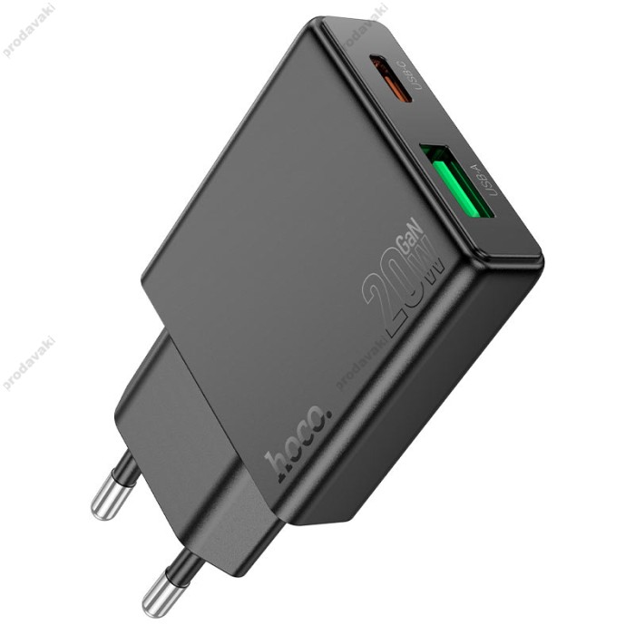 Мережевий зарядний пристрій HOCO N38 Delgado dual port charger Lightning cable 20W Black