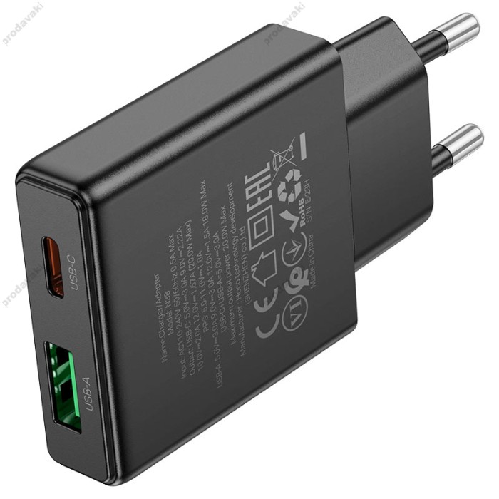 Мережевий зарядний пристрій HOCO N38 Delgado dual port charger 20W Black