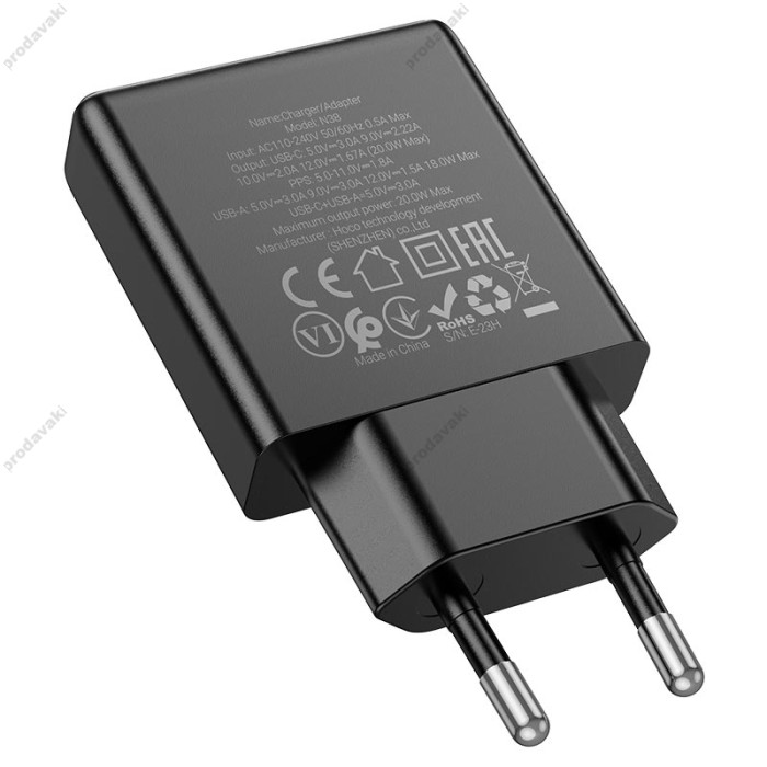 Мережевий зарядний пристрій HOCO N38 Delgado dual port charger 20W Black
