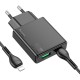 Мережевий зарядний пристрій HOCO N38 Delgado dual port charger Lightning cable 20W Black