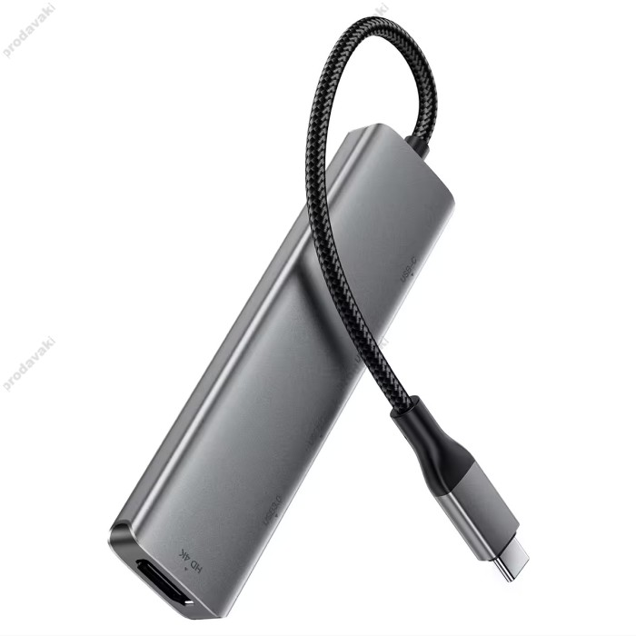 USB-Хаб ACEFAST J16 docking station Multifunction Adapter 5в1 Type-C to HDMI+3xUSB 3.0+PD Grey