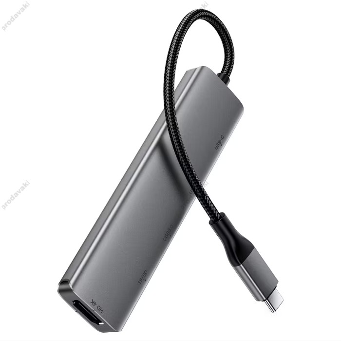 USB-Хаб ACEFAST J18 docking station Multifunction Adapter 6в1 Type-C to HDMI+2xUSB 3.0+SD+TF+USB-C Grey