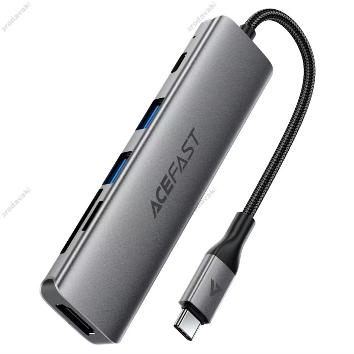 USB-Хаб ACEFAST J18 docking station Multifunction Adapter 6в1 Type-C to HDMI+2xUSB 3.0+SD+TF+USB-C Grey