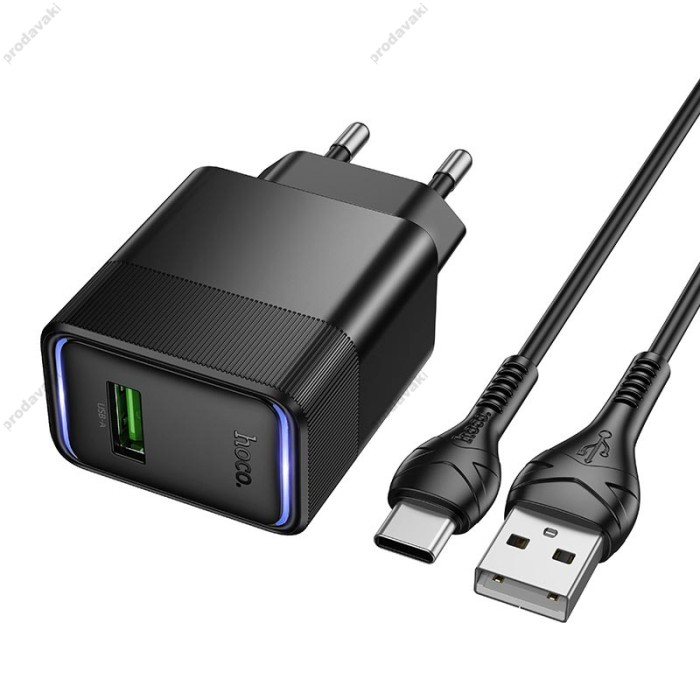 Мережевий зарядний пристрій HOCO CS111A Lounge single-port multi-protocol charge Type-C cable 22.5W Black