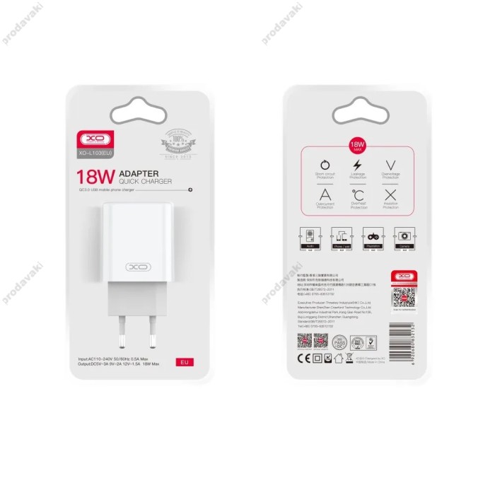 Мережевий зарядний пристрій XO L103 Home charger 18W White