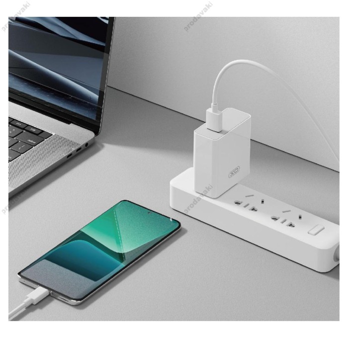 Мережевий зарядний пристрій XO L128 fast charging charger Type-C cable 120W White