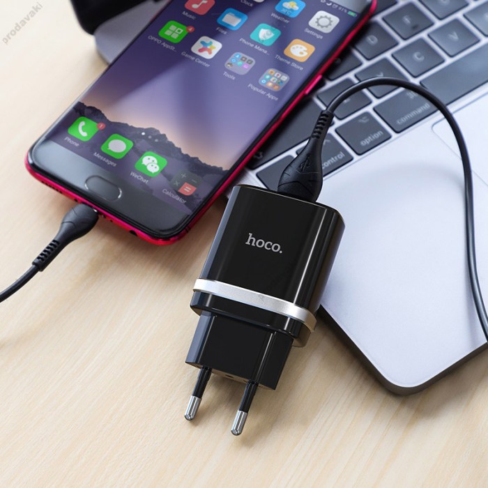 Мережевий зарядний пристрій HOCO C12Q Smart QC3.0 Micro USB cable 18W Black