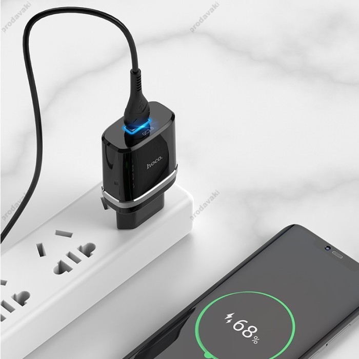 Мережевий зарядний пристрій HOCO C12Q Smart QC3.0 Type-C cable 18W Black