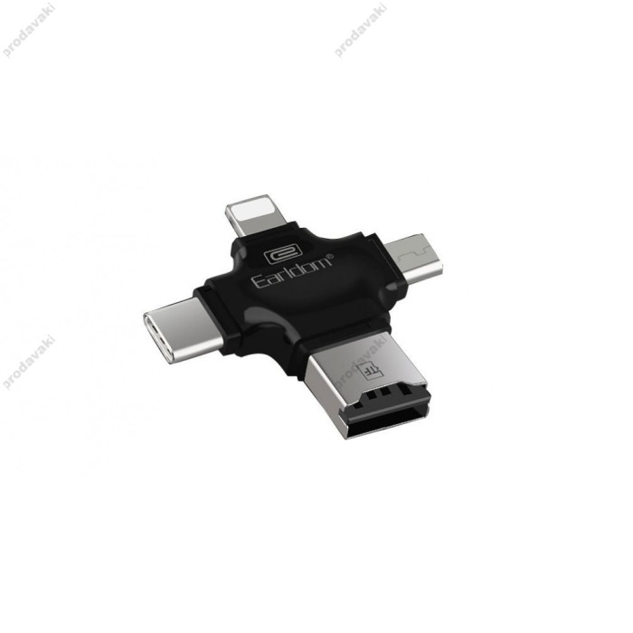 Кардрідер Earldom ET-OT20 2в1 SD/TF USB/Type-C/Lightning card reader Black
