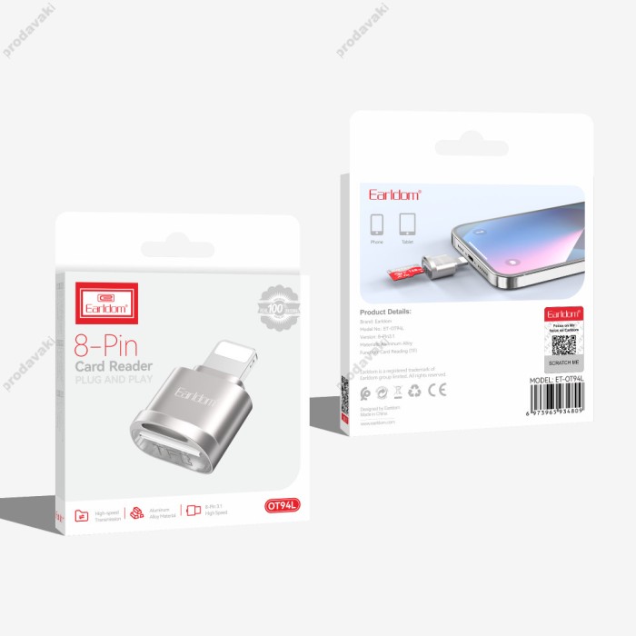 Кардрідер Earldom ET-OT94L 2в1 SD/TF Lightning card reader Silver