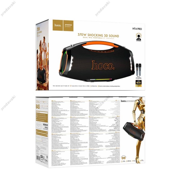 Портативна колонка система караоке Bluetooth Hoco HT4 Pro Wave з 2-ма мікрофонами 370W Black