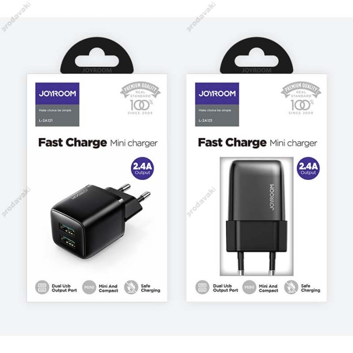 Мережевий зарядний пристрій JOYROOM L-2A121 Mini dual port smart fast charge 12W Black
