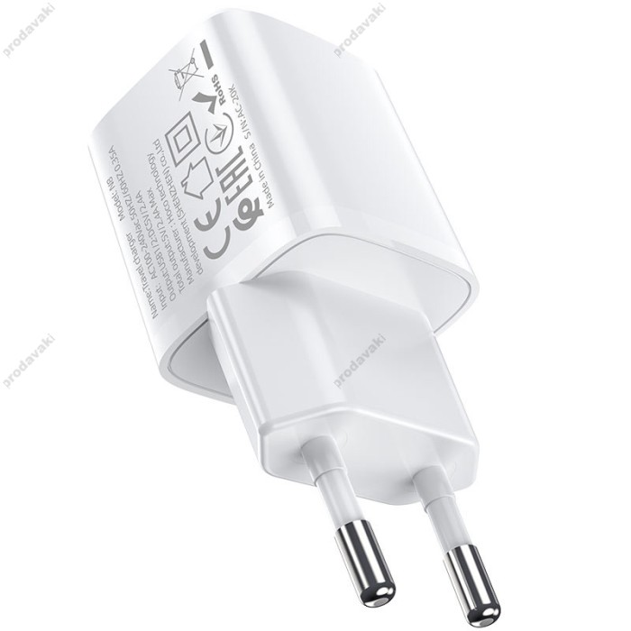 Мережевий зарядний пристрій HOCO N8 Briar dual port charger Type-C cable 12W White