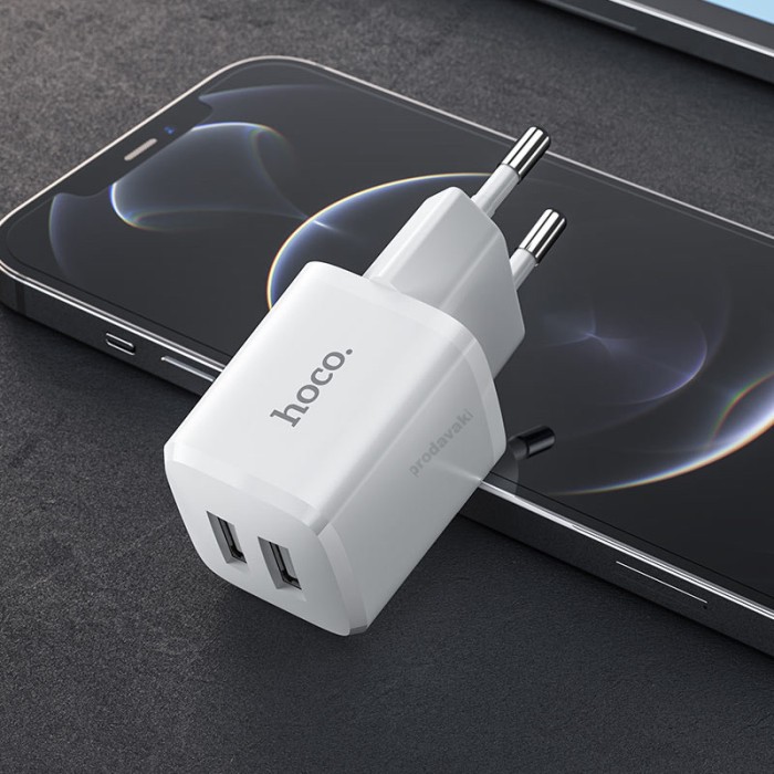 Мережевий зарядний пристрій HOCO N8 Briar dual port charger Type-C cable 12W White