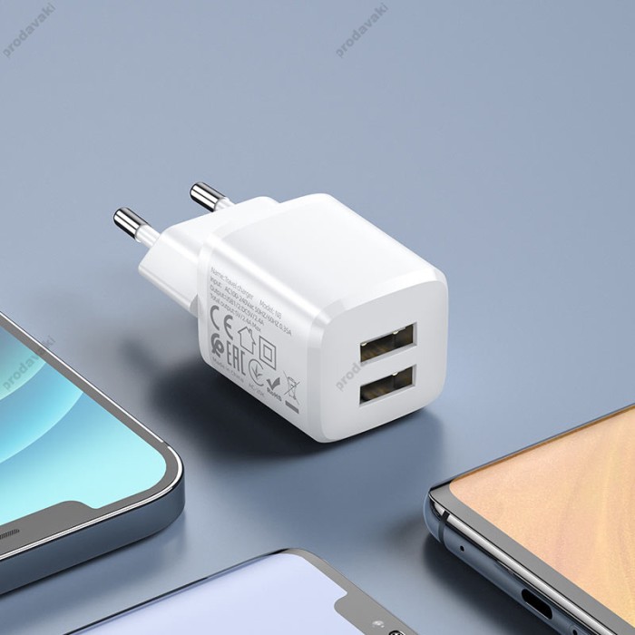 Мережевий зарядний пристрій HOCO N8 Briar dual port charger Type-C cable 12W White