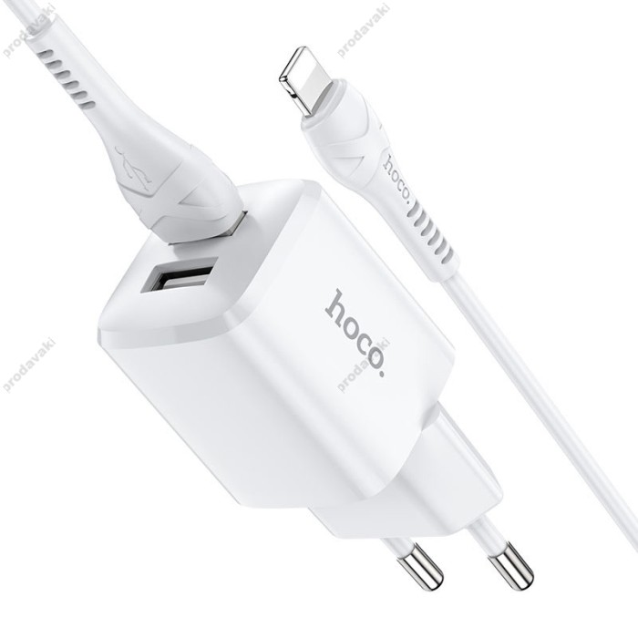 Мережевий зарядний пристрій HOCO N8 Briar dual port charger Lightning cable 12W White