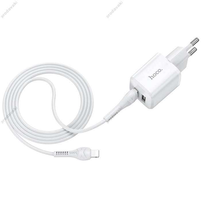 Мережевий зарядний пристрій HOCO N8 Briar dual port charger Lightning cable 12W White