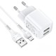 Мережевий зарядний пристрій HOCO N8 Briar dual port charger Micro USB cable 12W White