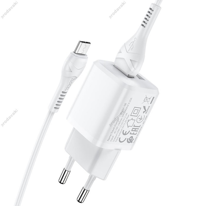 Мережевий зарядний пристрій HOCO N8 Briar dual port charger Micro USB cable 12W White