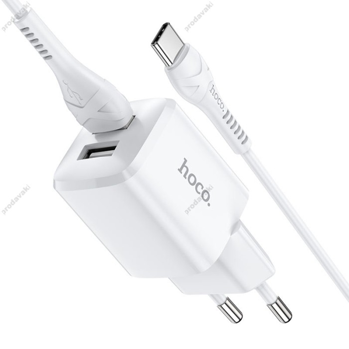 Мережевий зарядний пристрій HOCO N8 Briar dual port charger Type-C cable 12W White