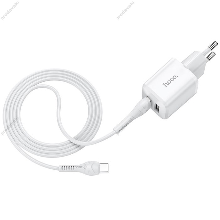 Мережевий зарядний пристрій HOCO N8 Briar dual port charger Type-C cable 12W White
