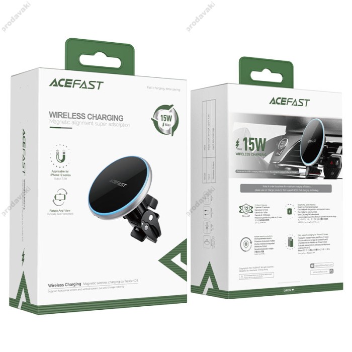 Автомобільний тримач ACEFAST D3 magnetic wireless charging car holder for air vent 15W Black
