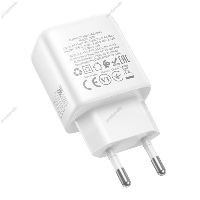 Мережевий зарядний пристрій HOCO N86 Seguro single port 20W White
