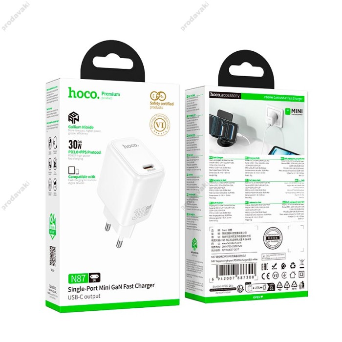 Мережевий зарядний пристрій HOCO N87 Seguro single port 30W White