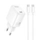Мережевий зарядний пристрій HOCO N86 Seguro single port Type-C cable 20W White