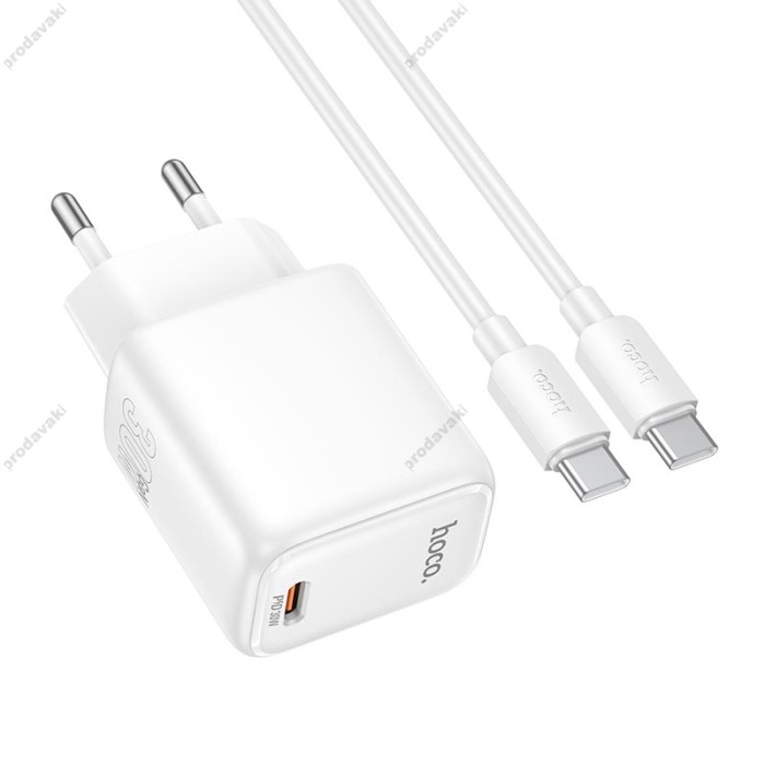 Мережевий зарядний пристрій HOCO N86 Seguro single port Type-C cable 20W White