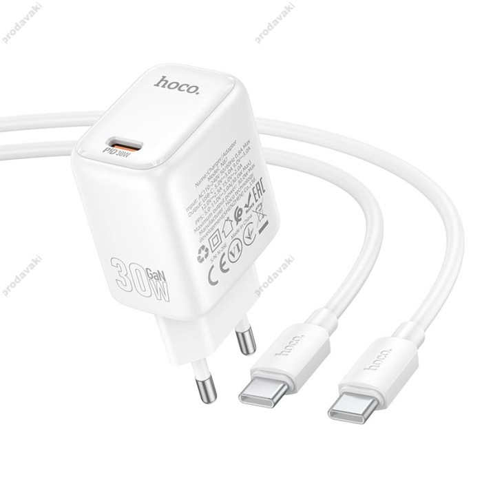 Мережевий зарядний пристрій HOCO N86 Seguro single port Type-C cable 20W White