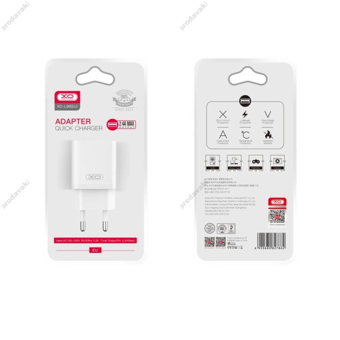 Мережевий зарядний пристрій XO L99 Home charger 12W White
