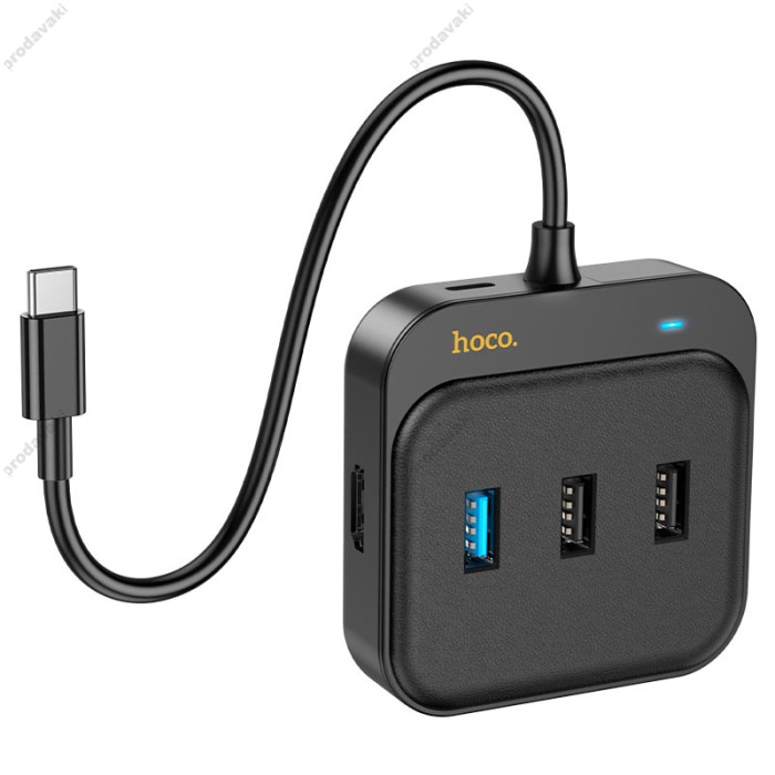 USB-Хаб HOCO HB38 Easy link Multiport Adapter 7в1 Type-C to HDMI+USB 3.0+2xUSB 2.0+SD+TF+PD Black