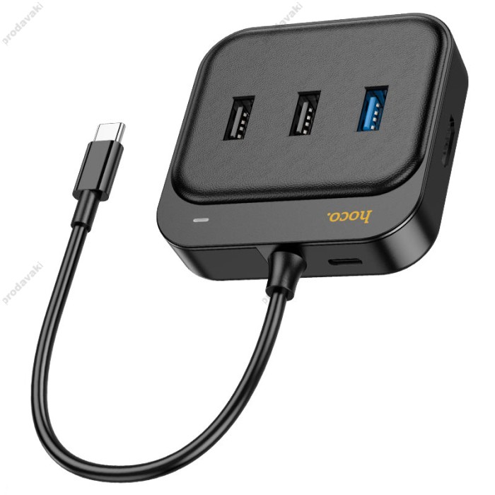 USB-Хаб HOCO HB38 Easy link Multiport Adapter 7в1 Type-C to HDMI+USB 3.0+2xUSB 2.0+SD+TF+PD Black