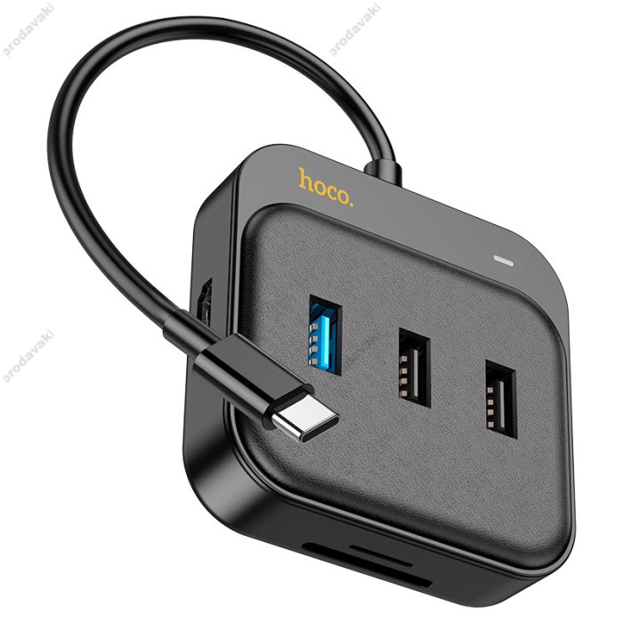 USB-Хаб HOCO HB38 Easy link Multiport Adapter 7в1 Type-C to HDMI+USB 3.0+2xUSB 2.0+SD+TF+PD Black