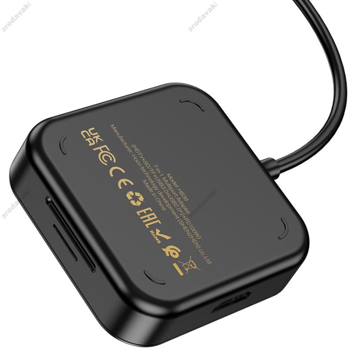 USB-Хаб HOCO HB38 Easy link Multiport Adapter 7в1 Type-C to HDMI+USB 3.0+2xUSB 2.0+SD+TF+PD Black