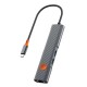 USB-Хаб WiWU Wi-HB005 Cyber Hub 5в1 Type-C to HDMI+2xUSB 3.1+RJ45+PD Grey