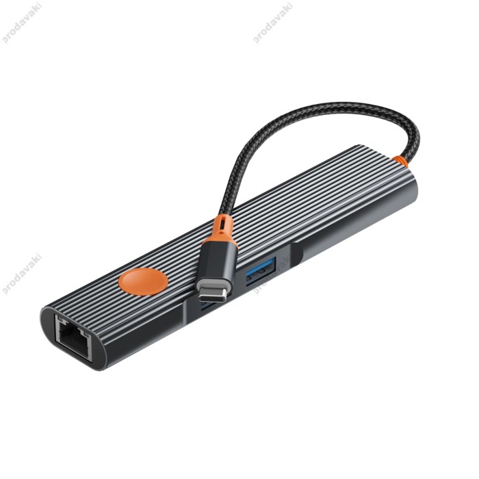 USB-Хаб WiWU Wi-HB005 Cyber Hub 5в1 Type-C to HDMI+2xUSB 3.1+RJ45+PD Grey