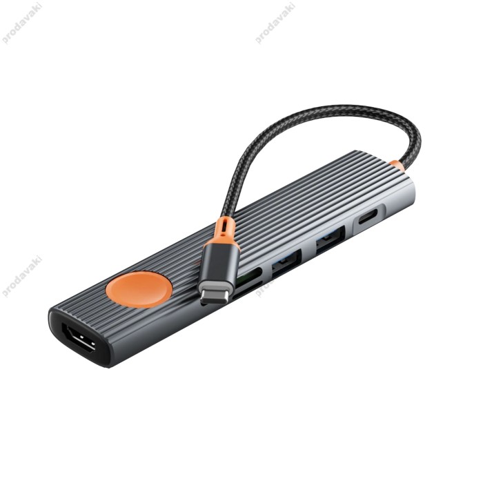 USB-Хаб WiWU Wi-HB007 Traveling Hub 7в1 Type-C to HDMI+2xUSB 3.0+SD+TF+USB-C+PD Grey